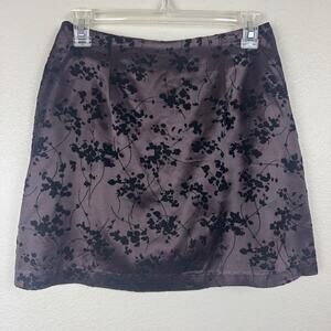 Vintage 90s Judy Knapp Whimsigoth Floral Velvet Satin Mini Skirt Plum Brown 7